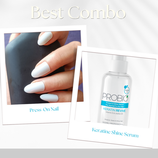 Probio Keratin Revive Shine Serum - 100 ml + Press-On nails Plain White under 50