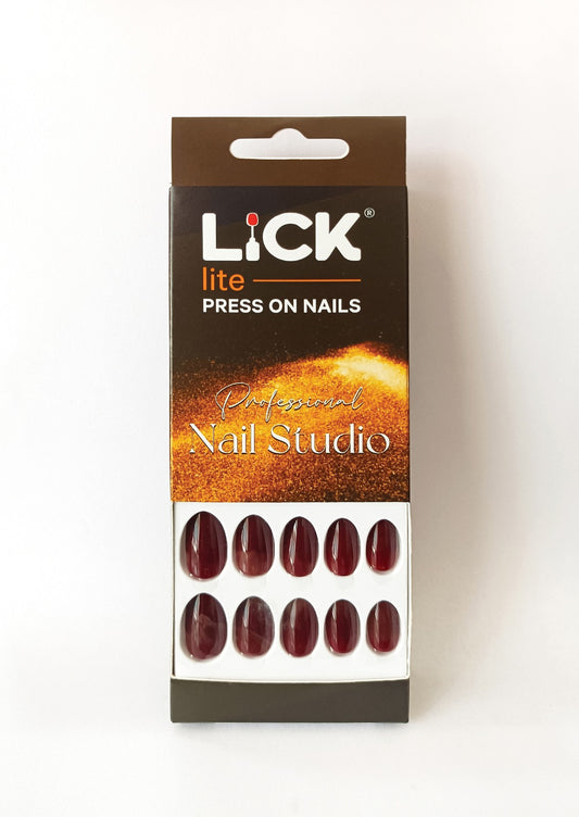 Lick Lite! Stick On Nails | Reusable False/Artificial/Fake Stick on Nails - Burgundy wine - 24 pcs