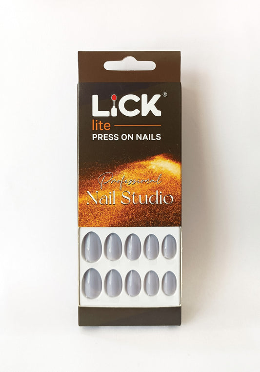 Lick Lite! Stick On Nails | Reusable False/Artificial/Fake Stick on Nails -  Light Grey  - 24 pcs