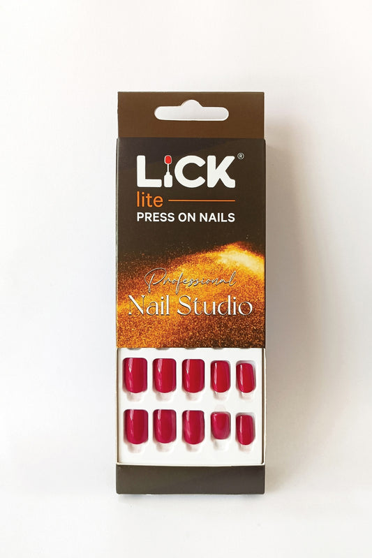 Lick Lite! Stick On Nails | Reusable False/Artificial/Fake Stick on Nails -  Deep Red  - 24 pcs