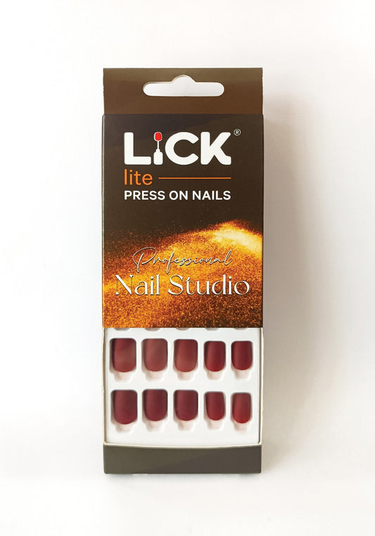 Lick Lite! Stick On Nails | Reusable False/Artificial/Fake Stick on Nails -  Maroon  - 24 pcs