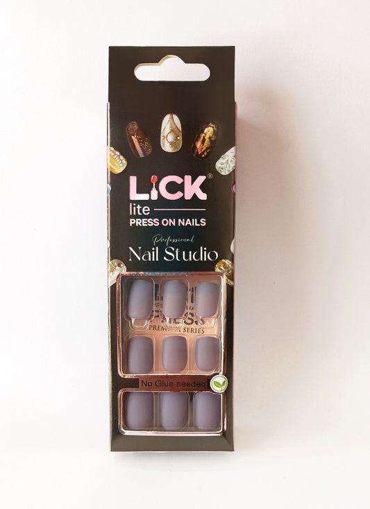 Lick Lite! Stick On Nails | Reusable False/Artificial/Fake Stick on Nails -  Grey  - 24 pcs