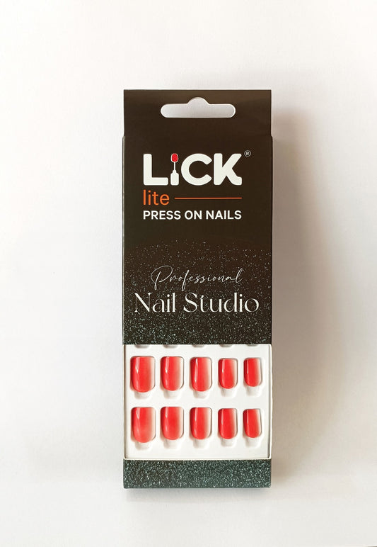 Lick Lite! Stick On Nails | Reusable False/Artificial/Fake Stick on Nails -  Coral - 24 pcs