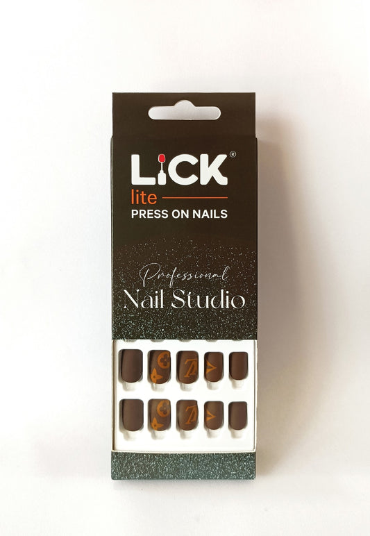 Lick Lite! Stick On Nails | Reusable False/Artificial/Fake Stick on Nails -  Brown - 30 pcs