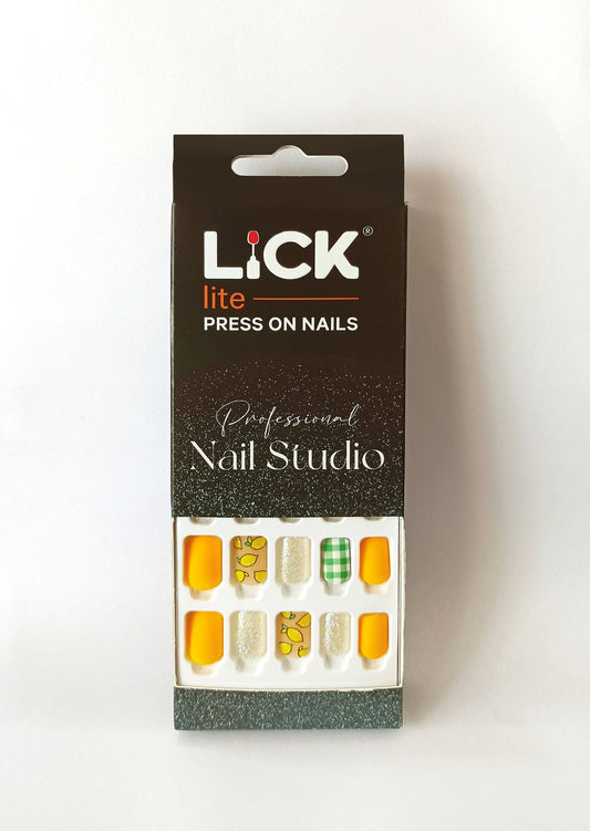 Lick Lite! Stick On Nails | Reusable False/Artificial/Fake Stick on Nails - Yellow  - 30 pcs