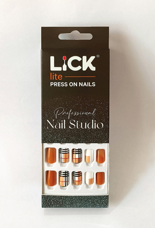 Lick Lite! Stick On Nails | Reusable False/Artificial/Fake Stick on Nails - Brown  - 30 pcs