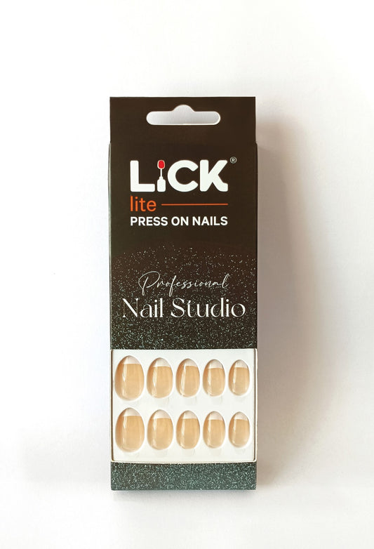 Lick Lite! Stick On Nails | Reusable False/Artificial/Fake Stick on Nails - French Manicure  - 24 pcs