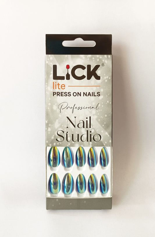 Lick Lite! Stick On Nails | Reusable False/Artificial/Fake Stick on Nails - Electric Blue  - 14 pcs