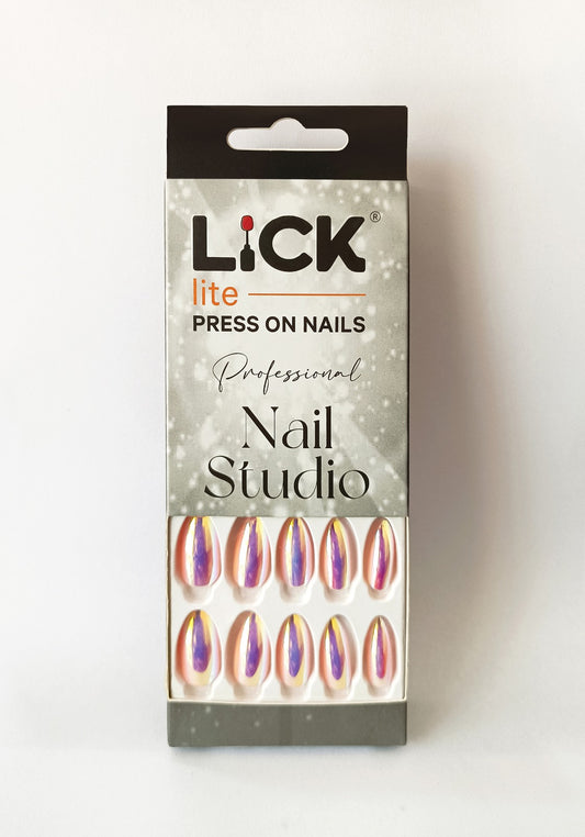Lick Lite! Stick On Nails | Reusable False/Artificial/Fake Stick on Nails - Light Purple Chromatic  - 14 pcs