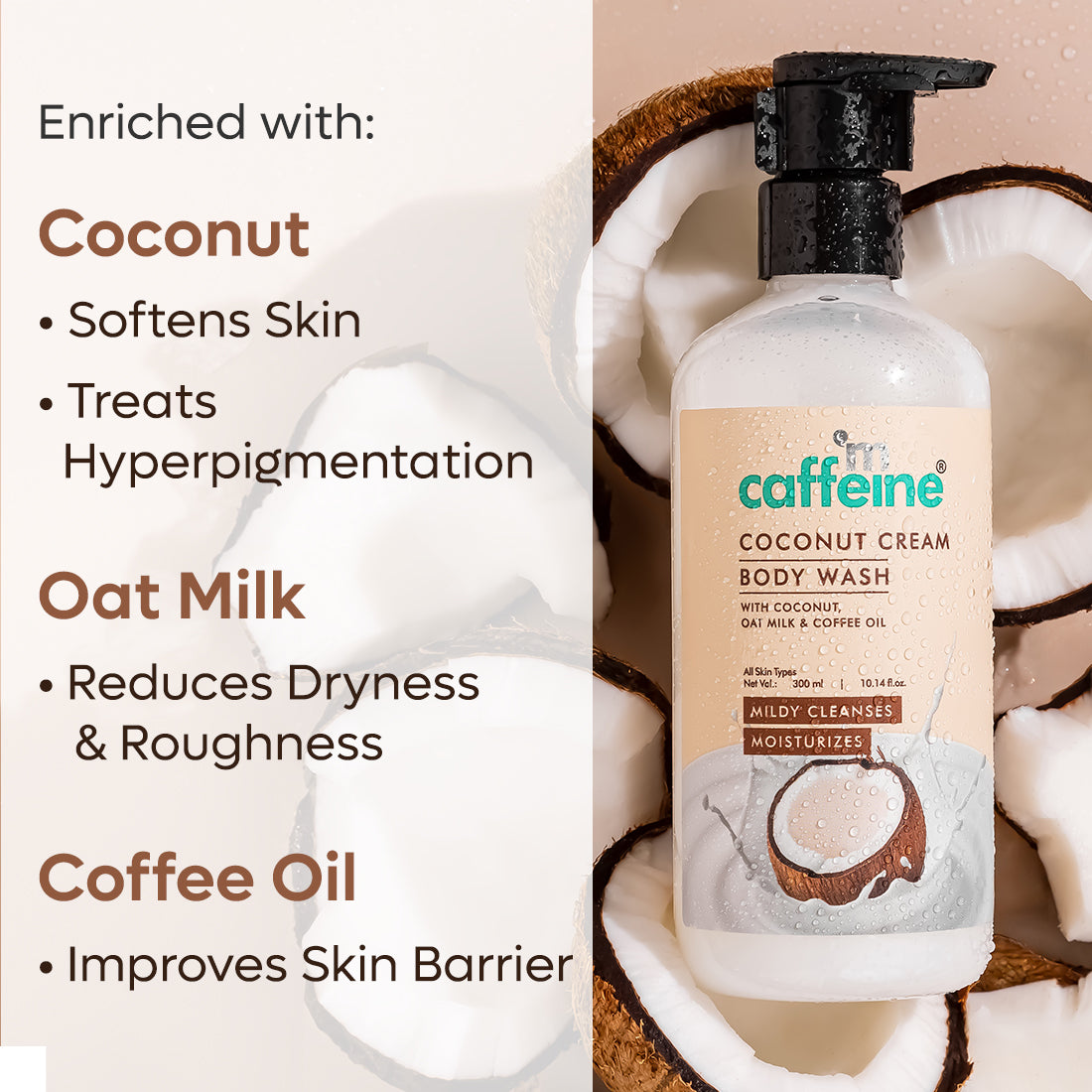 mCaffeine Coconut Cream Body Wash with Calming Coconut Aroma, Mildly Cleansing for Soft & Smooth Skin - ( Pack of 2 )