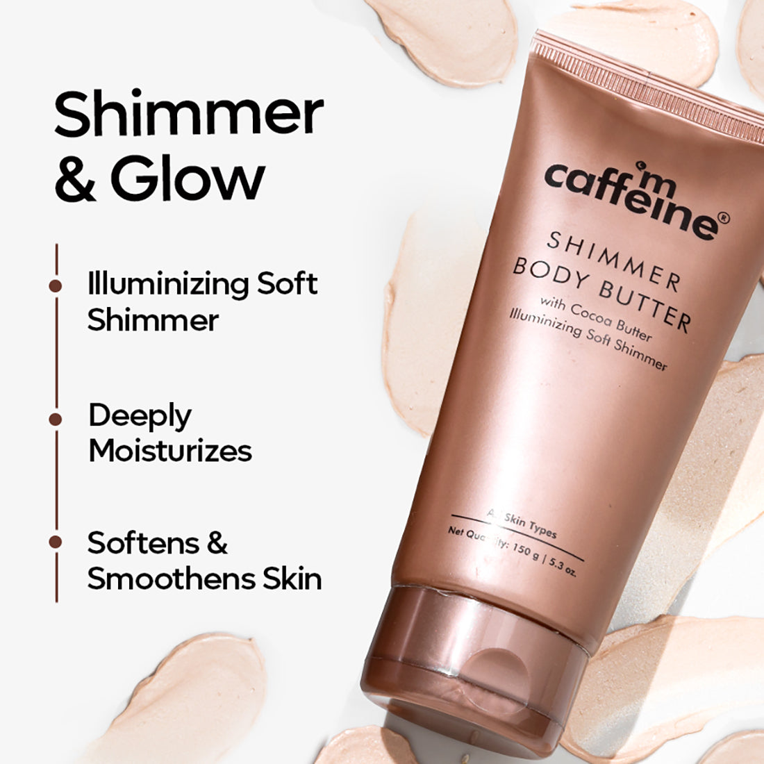 mCaffeine Shimmer Body Butter with Cocoa Butter for Shimmery & Glowing Skin | Limited Edition - 150 g