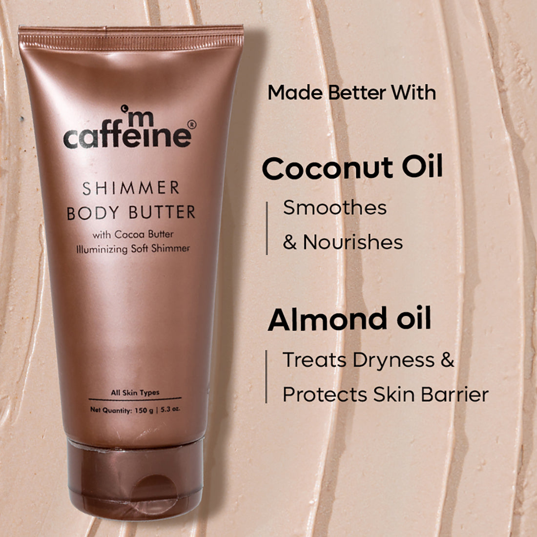 mCaffeine Shimmer Body Butter with Cocoa Butter for Shimmery & Glowing Skin | Limited Edition - 150 g