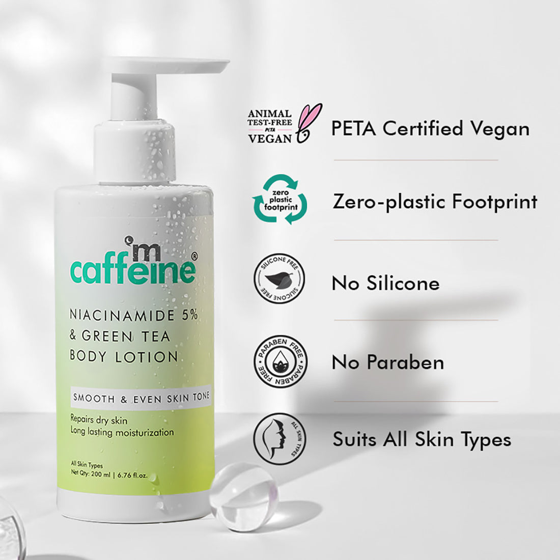 mCaffeine Green Tea & 5% Niacinamide Serum Body Lotion - 200 ml