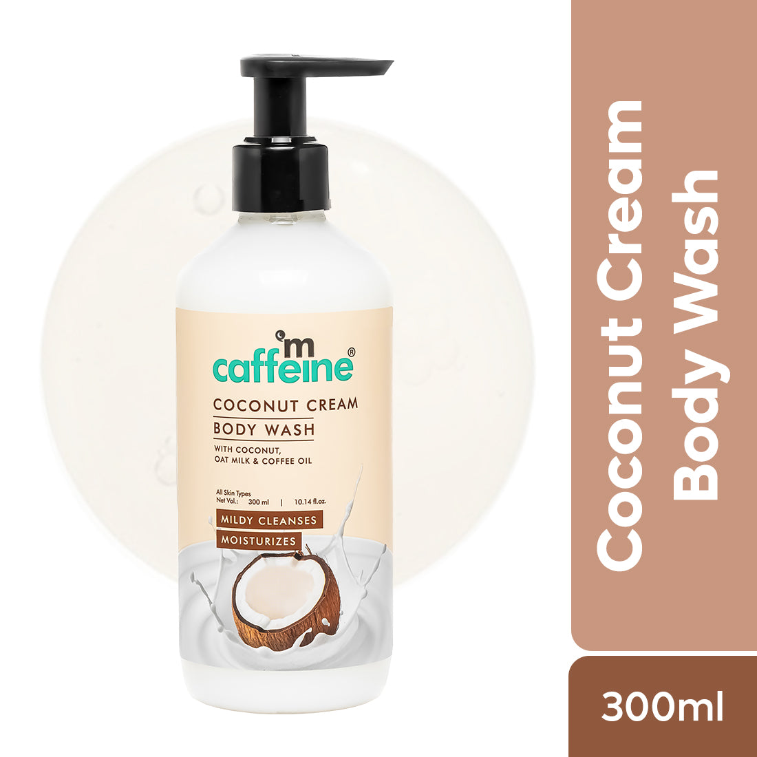 mCaffeine Coconut Cream Body Wash with Calming Coconut Aroma, Mildly Cleansing for Soft & Smooth Skin - 300 ml