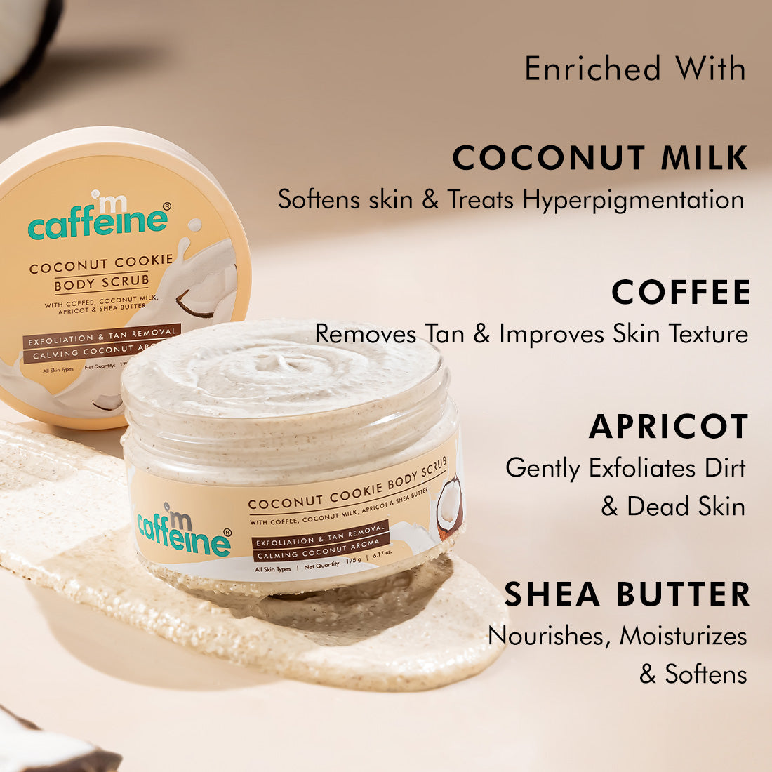 mCaffeine Coconut Cookie Body Scrub with Coffee |Exfoliates, Removes Tan, Treats Pigmentation