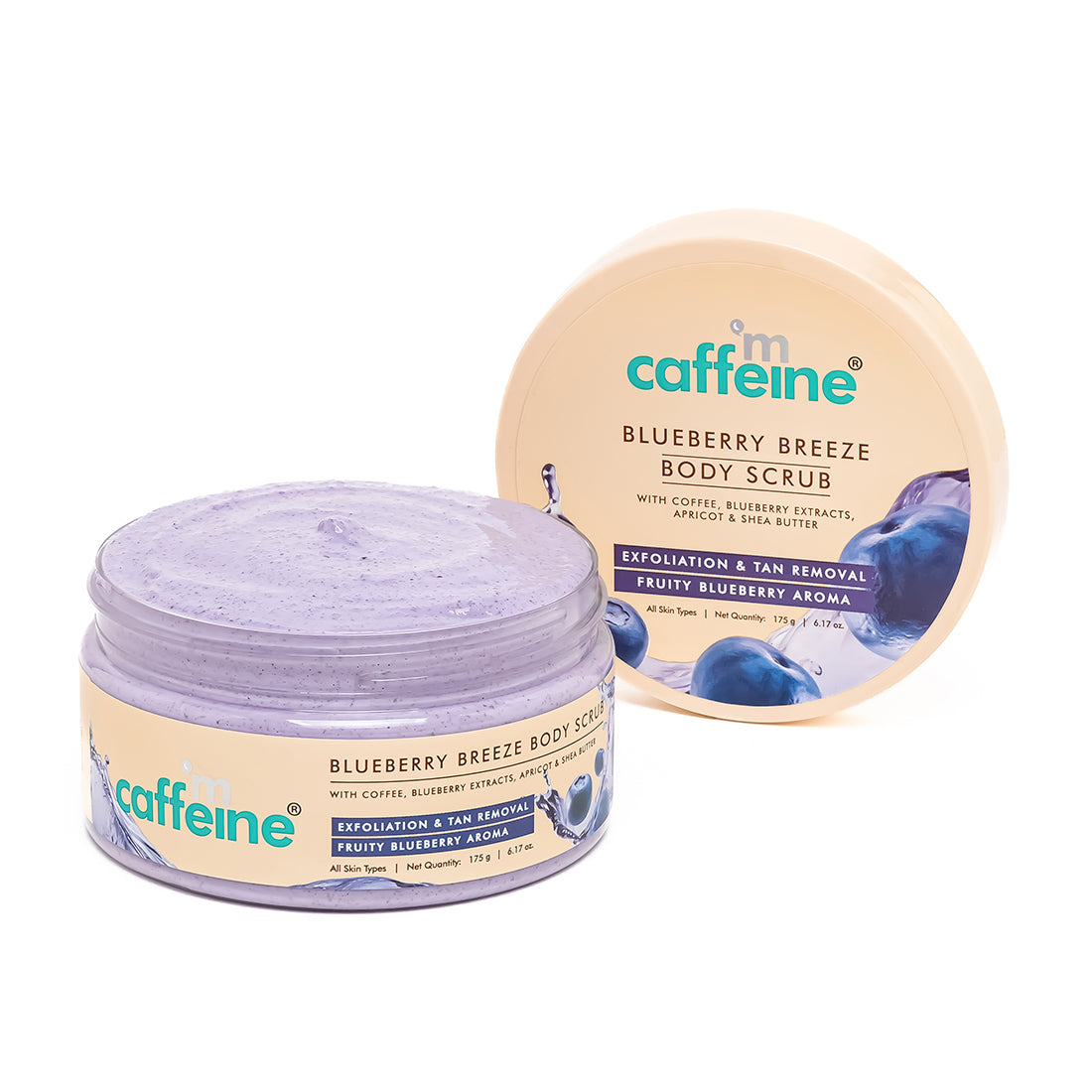 mCaffeine Blueberry Breeze Body Scrub for Glowing Skin | Exfoliates & Removes Tan