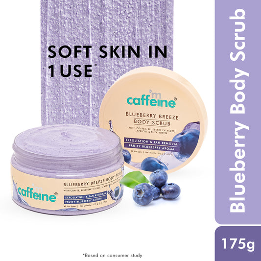 mCaffeine Blueberry Breeze Body Scrub for Glowing Skin | Exfoliates & Removes Tan