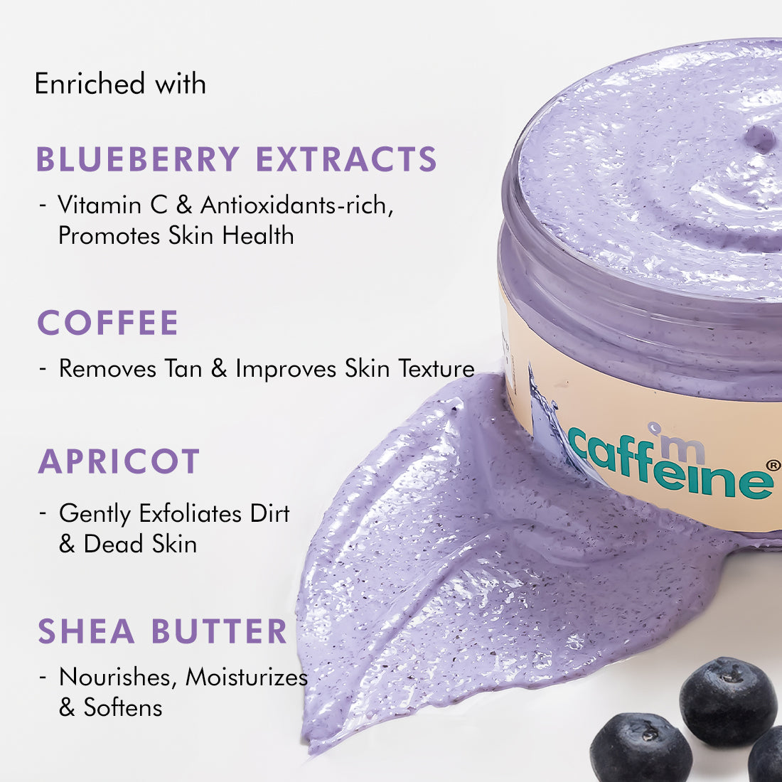 mCaffeine Blueberry Breeze Body Scrub for Glowing Skin | Exfoliates & Removes Tan