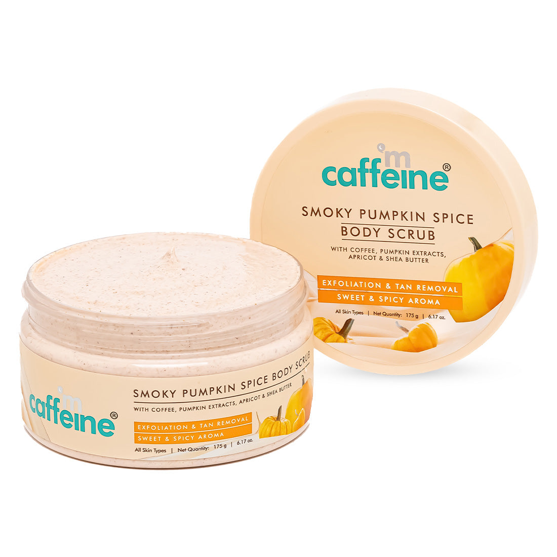 mCaffeine Smoky Pumpkin Spice Coffee Body Scrub for Glowing Skin, Exfoliates & Removes Tan