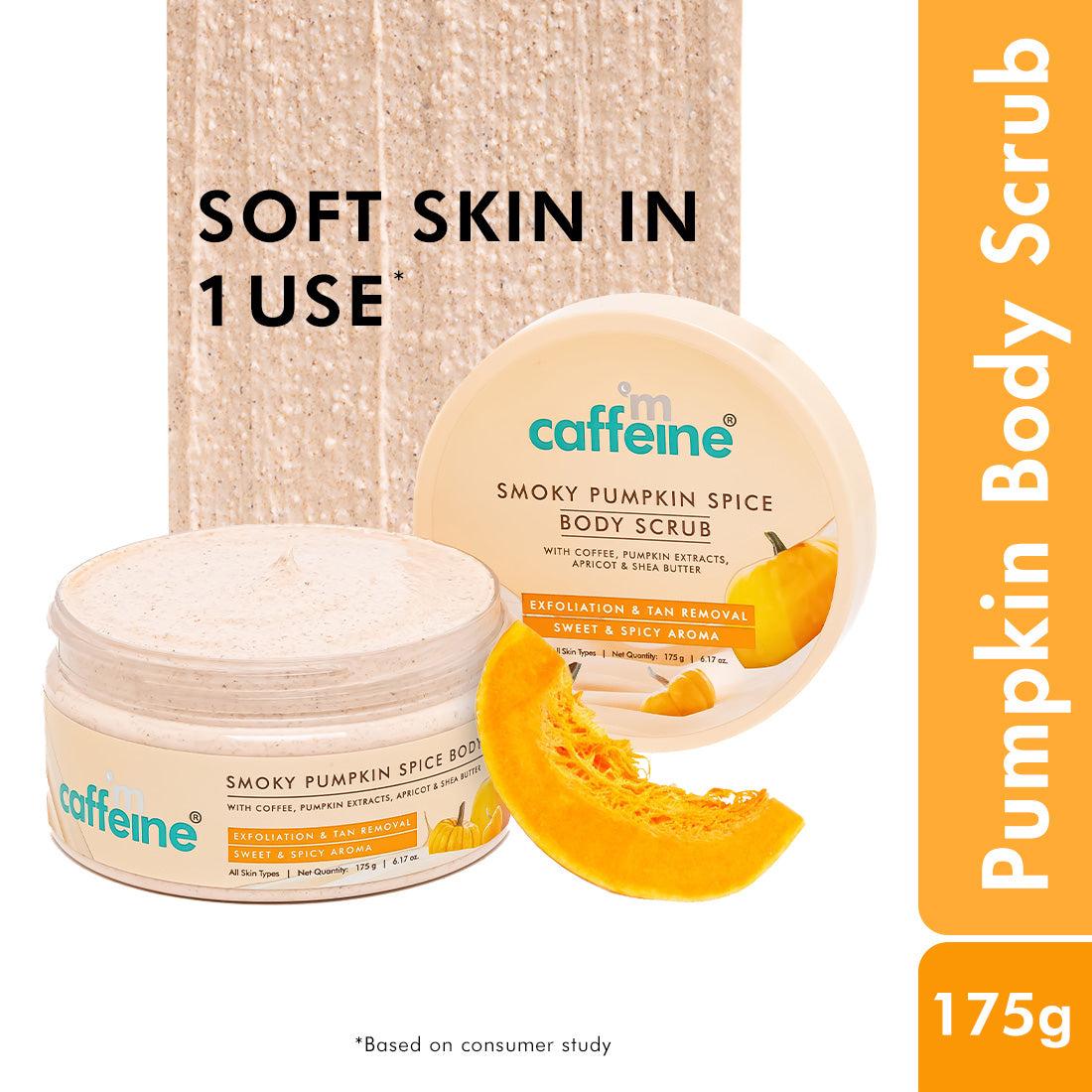 mCaffeine Smoky Pumpkin Spice Coffee Body Scrub for Glowing Skin, Exfoliates & Removes Tan