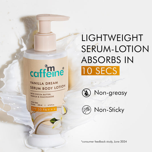 mCaffeine Vanilla Dream Serum Body Lotion SPF 30 PA+++ with Niacinamide & Cocoa Butter