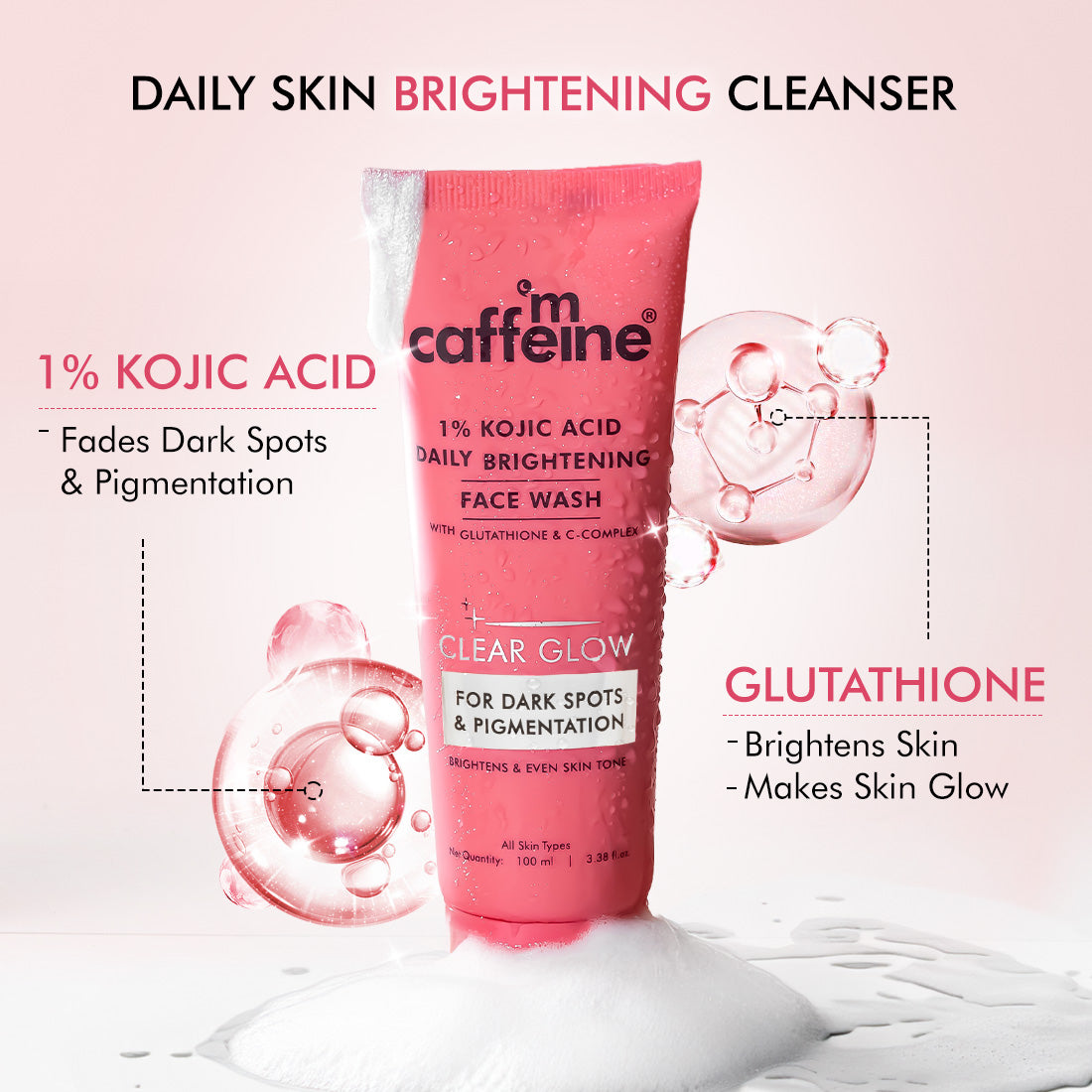 mCaffeine CLEAR GLOW 1% Kojic Acid Daily Brightening Face Wash For Dark Spots & Pigmentation