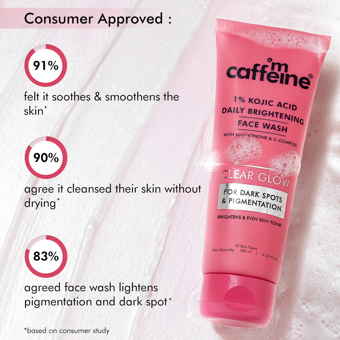 mCaffeine CLEAR GLOW 1% Kojic Acid Daily Brightening Face Wash For Dark Spots & Pigmentation