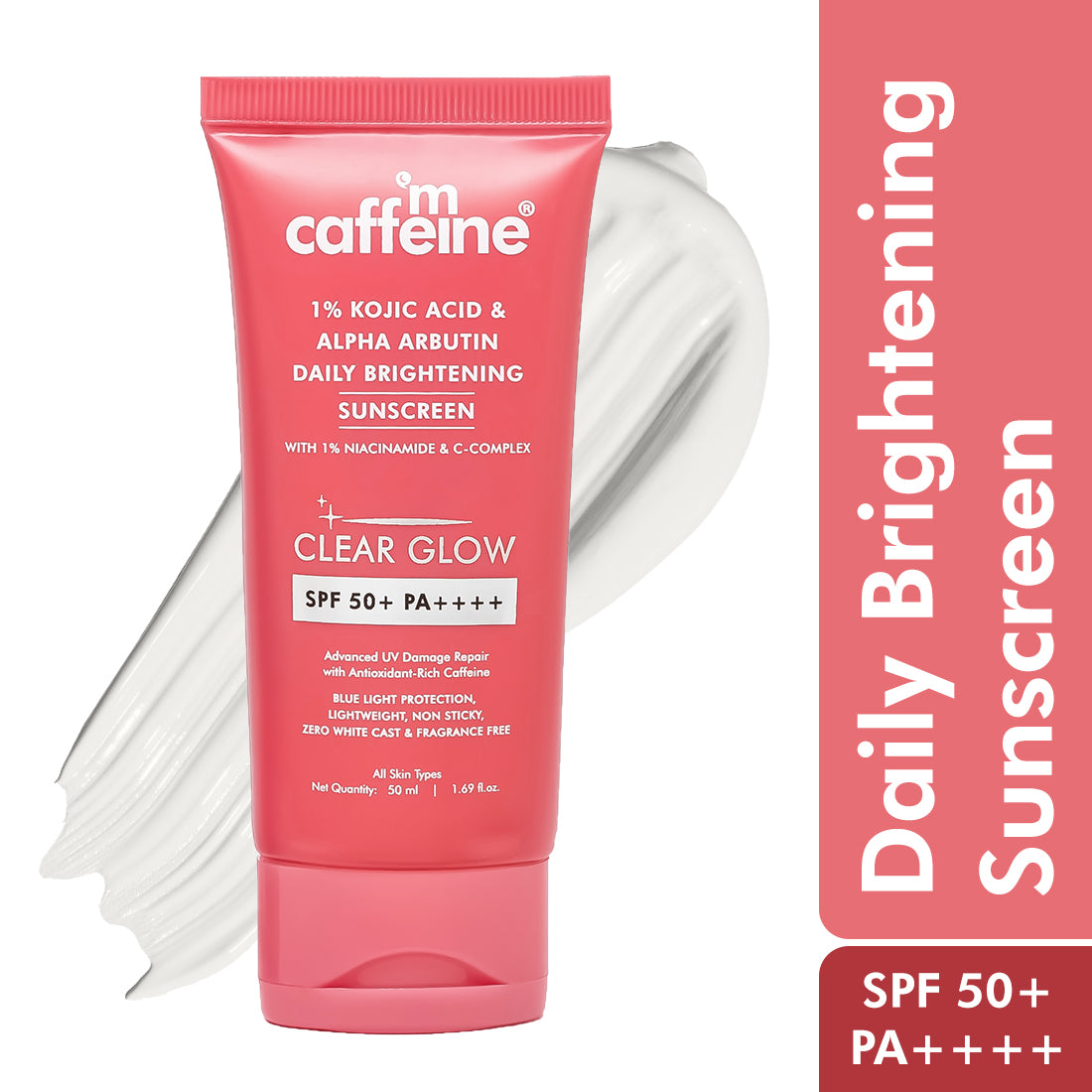 mCaffeine CLEAR GLOW 1% Kojic Acid, Alpha Arbutin Daily Brightening Sunscreen|SPF 50 PA++++ Non Greasy