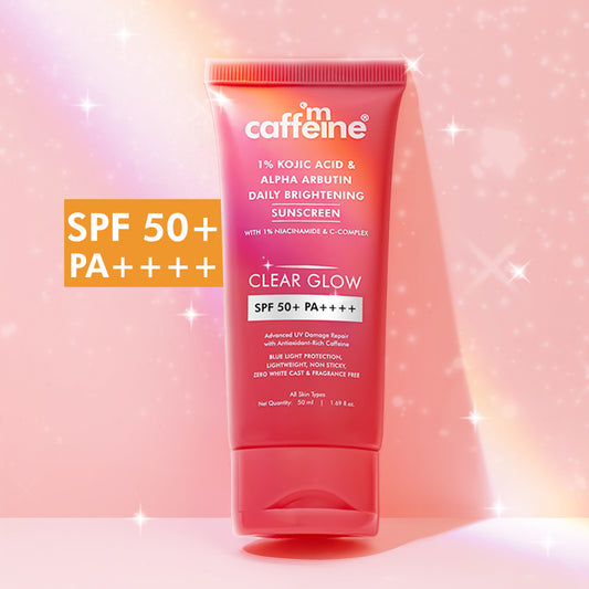 mCaffeine CLEAR GLOW 1% Kojic Acid, Alpha Arbutin Daily Brightening Sunscreen|SPF 50 PA++++ Non Greasy