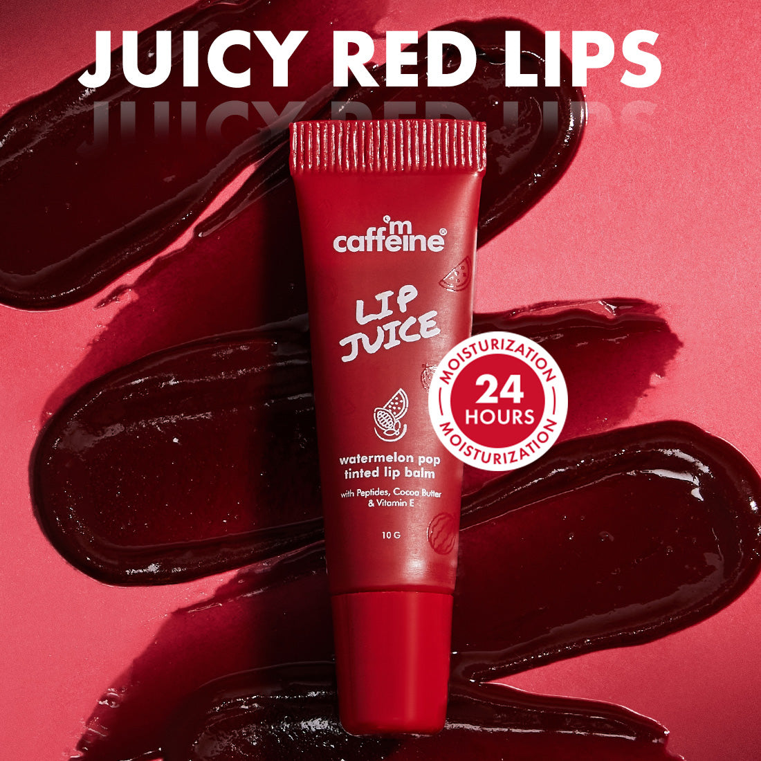 mCaffeine Lip Juice Tinted Lip Balm - Watermelon POP | Sheer Red Tint | 24 hrs Moisturization