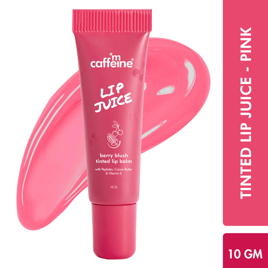 mCaffeine Lip Juice Tinted Lip Balm - Berry Blush | Sheer Pink Tint | 24 hrs Moisturization