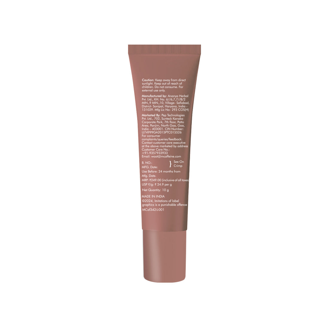 mCaffeine Lip Juice Tinted Lip Balm - Caramel Toffee | Sheer Brown Tint | 24 hrs Moisturization