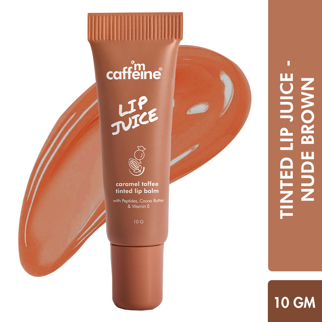 mCaffeine Lip Juice Tinted Lip Balm - Caramel Toffee | Sheer Brown Tint | 24 hrs Moisturization