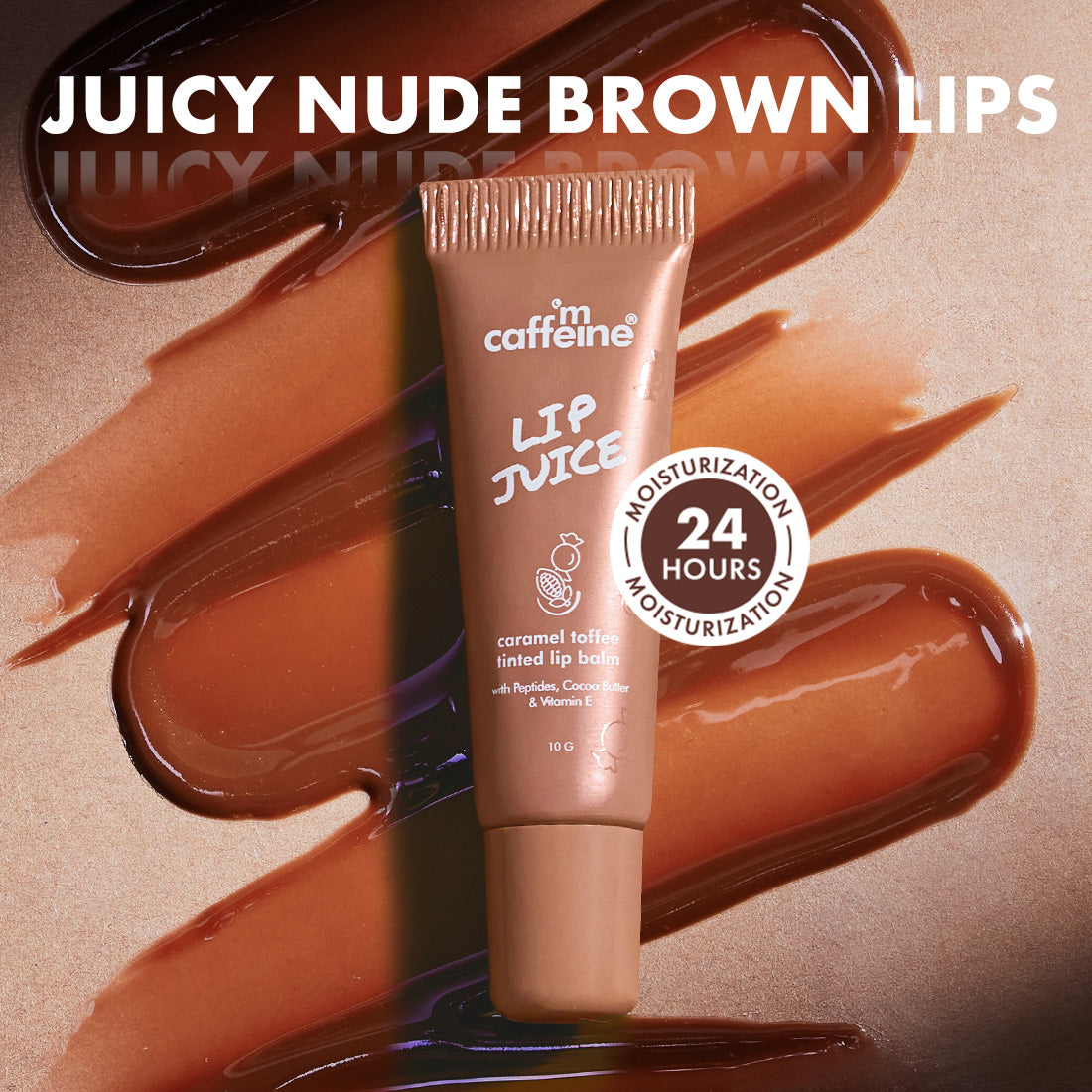 mCaffeine Lip Juice Tinted Lip Balm - Caramel Toffee | Sheer Brown Tint | 24 hrs Moisturization