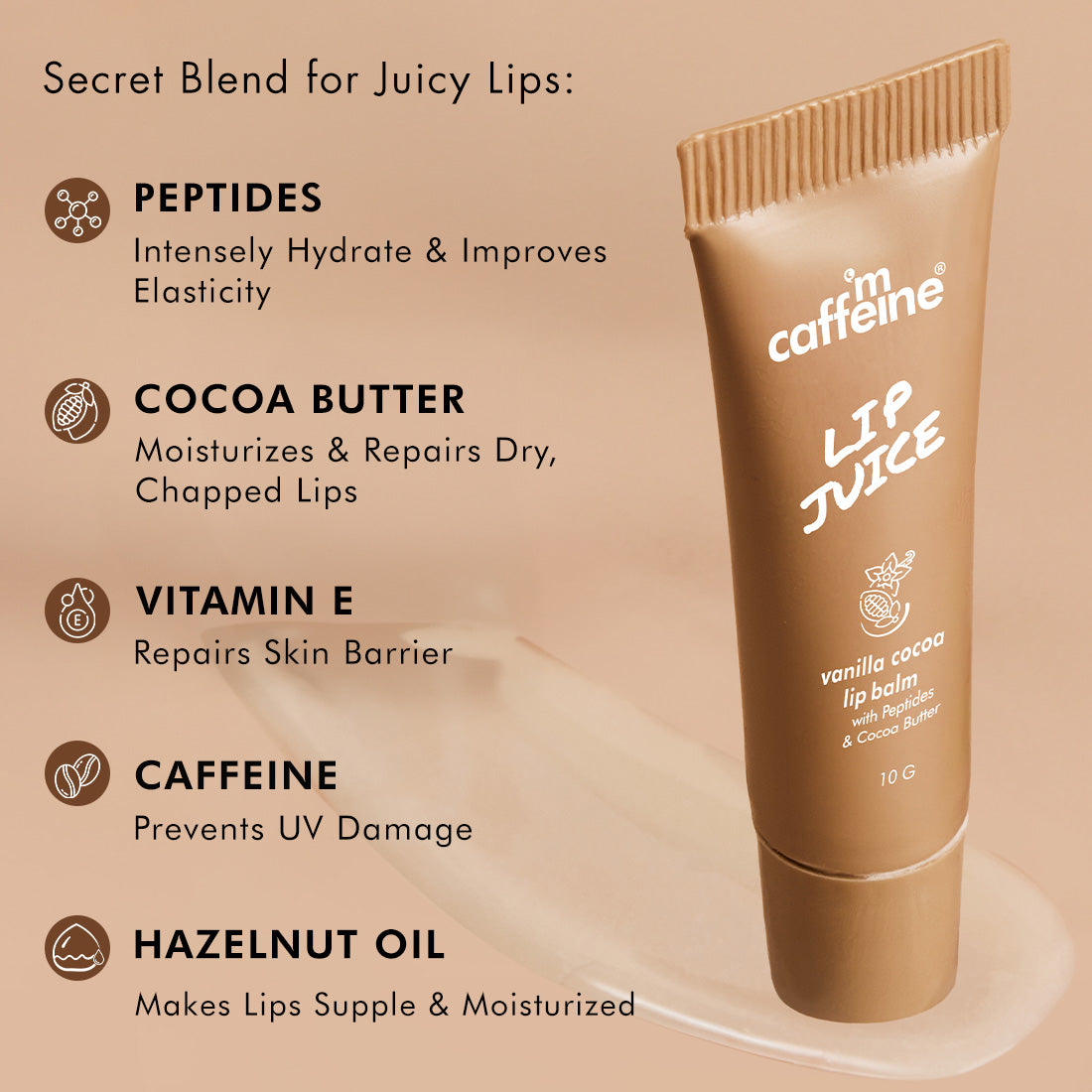 mCaffeine Lip Juice Vanilla Cocoa Lip Balm | 24 hrs Moisturization | Sweet Vanilla Flavor