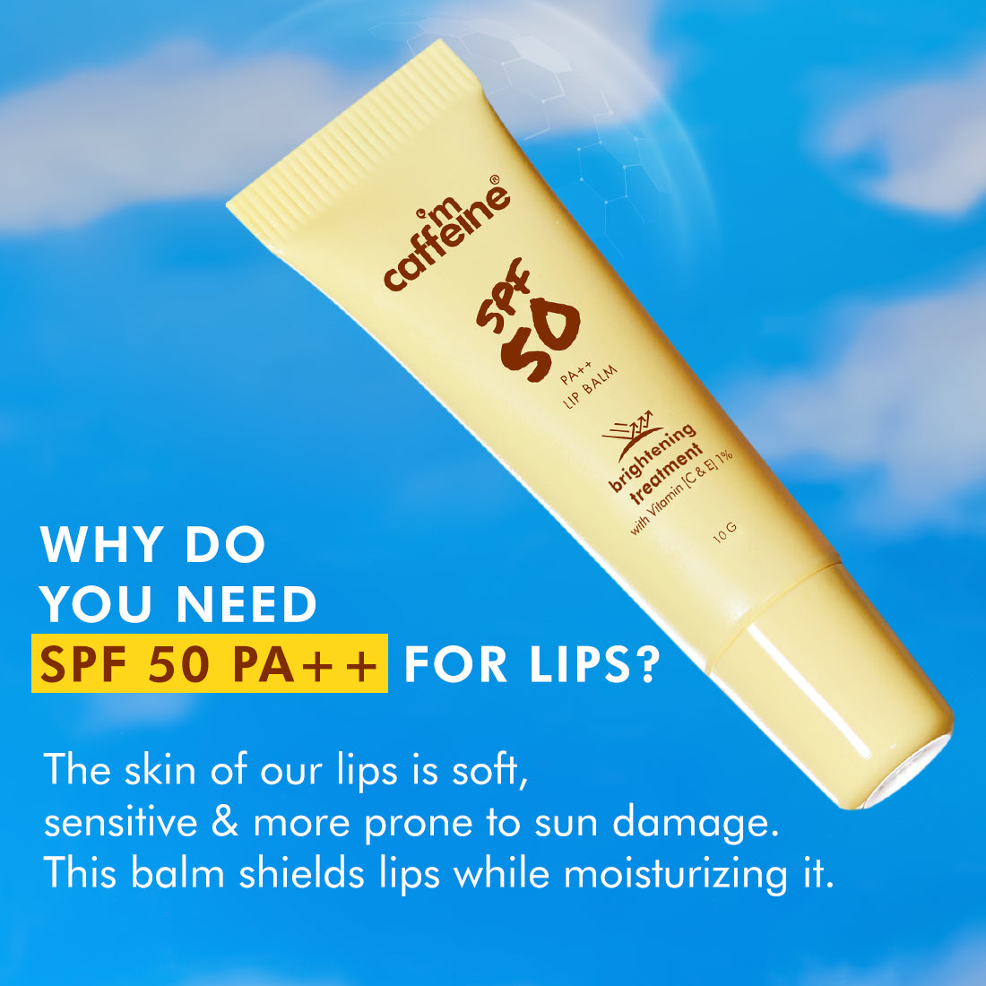 mCaffeine SPF 50 PA++ Lip Balm | Brightens & Even-Tones Lip | 24hrs Moisturization