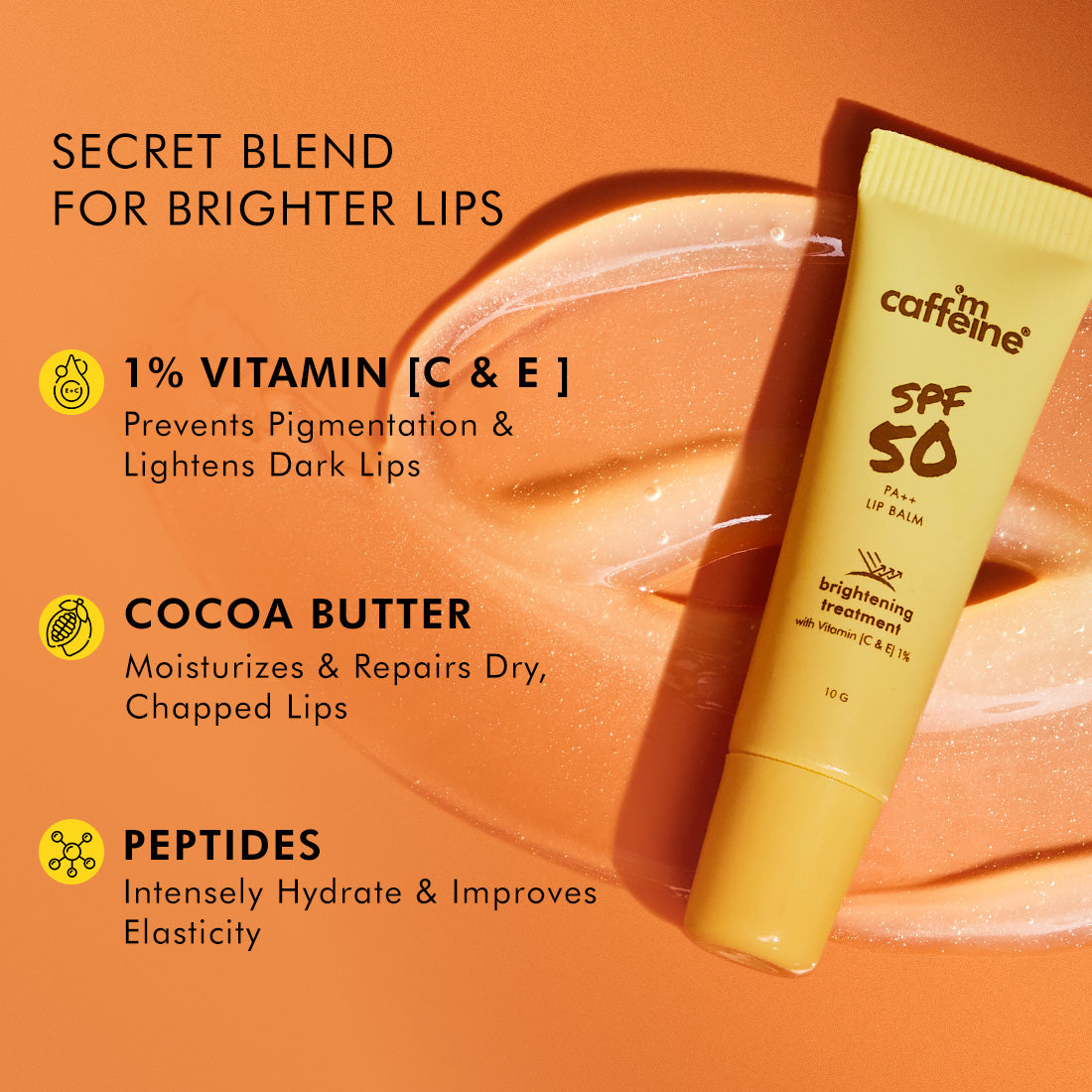 mCaffeine SPF 50 PA++ Lip Balm | Brightens & Even-Tones Lip | 24hrs Moisturization