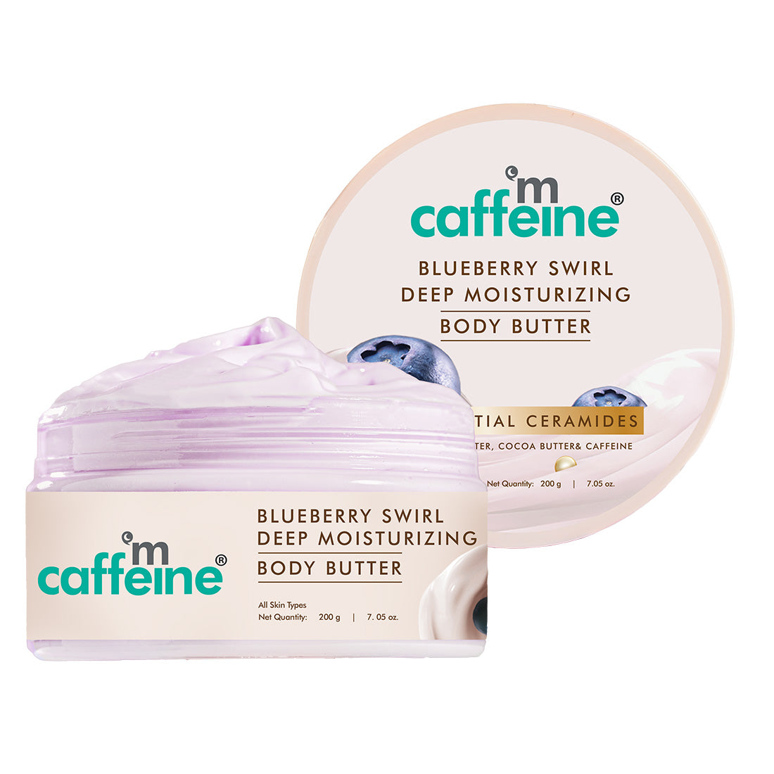 mCaffeine Blueberry Swirl Deep Moisturizing Body Butter| 5-Essential Ceramides & 72 Hrs Moisture