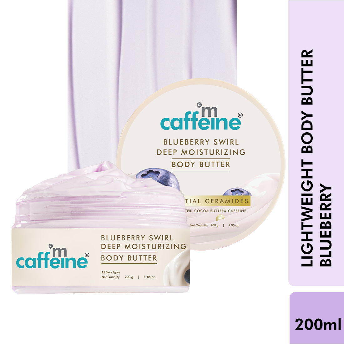 mCaffeine Blueberry Swirl Deep Moisturizing Body Butter| 5-Essential Ceramides & 72 Hrs Moisture