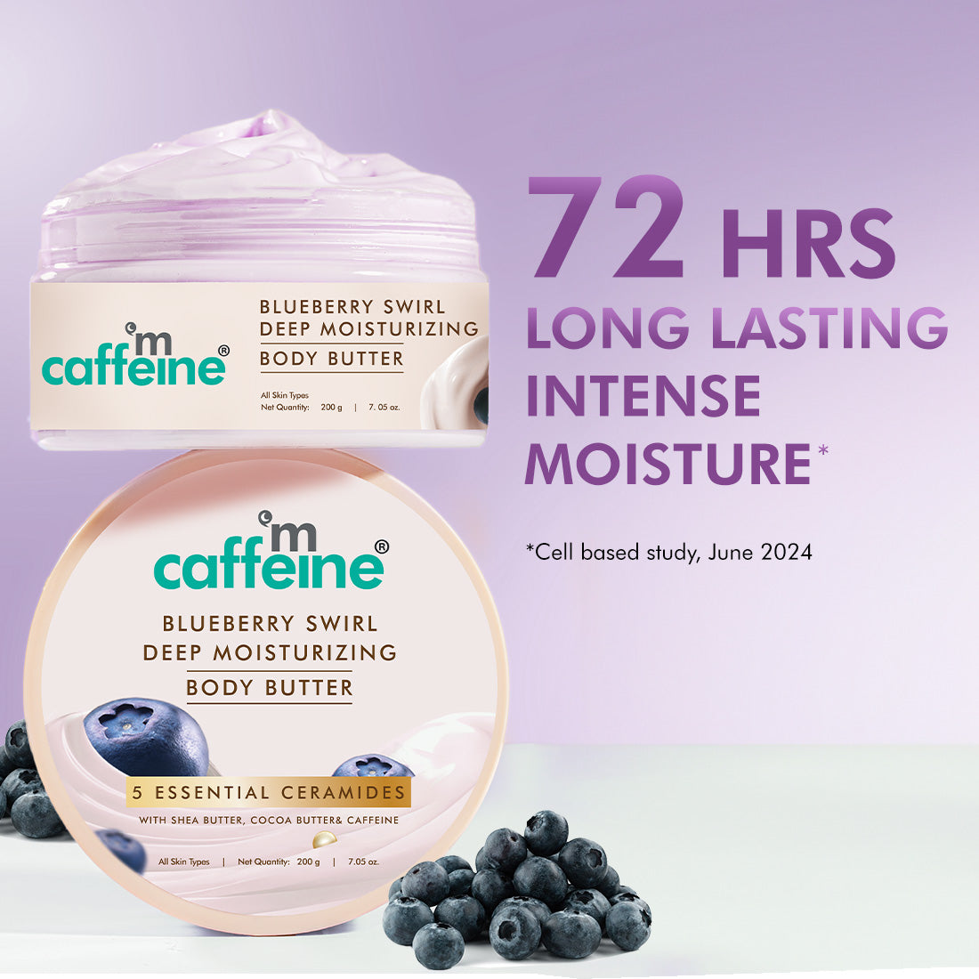 mCaffeine Blueberry Swirl Deep Moisturizing Body Butter| 5-Essential Ceramides & 72 Hrs Moisture