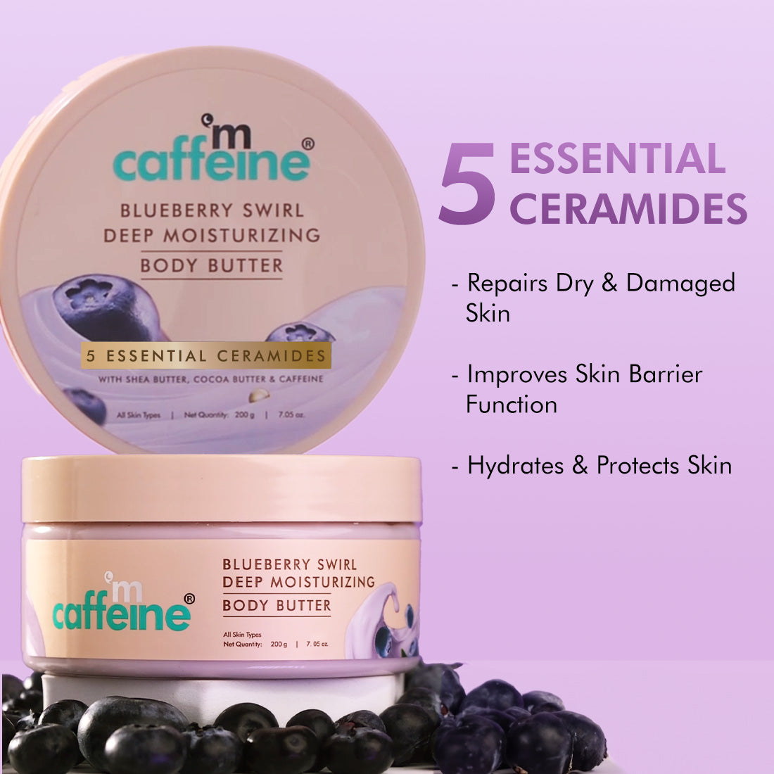 mCaffeine Blueberry Swirl Deep Moisturizing Body Butter| 5-Essential Ceramides & 72 Hrs Moisture