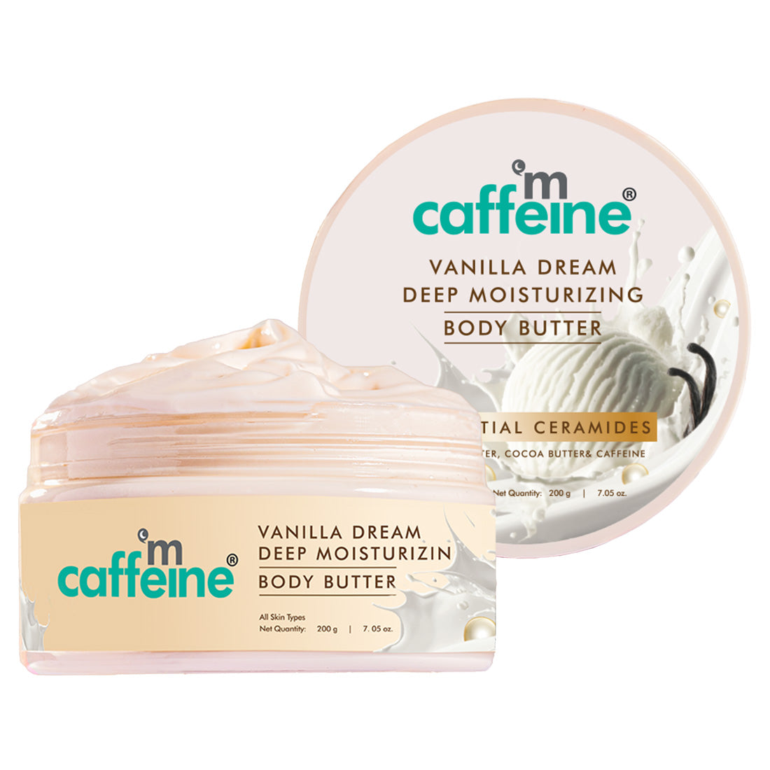 mCaffeine Vanilla Dream Deep Moisturizing Body Butter| 5-Essential Ceramides & 72 Hrs Moisturization