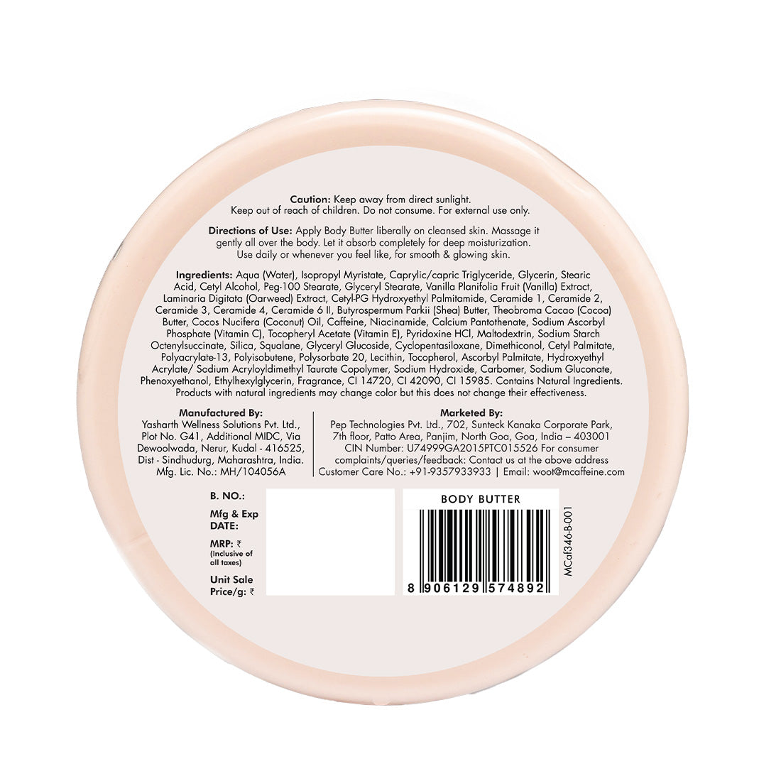 mCaffeine Vanilla Dream Deep Moisturizing Body Butter| 5-Essential Ceramides & 72 Hrs Moisturization