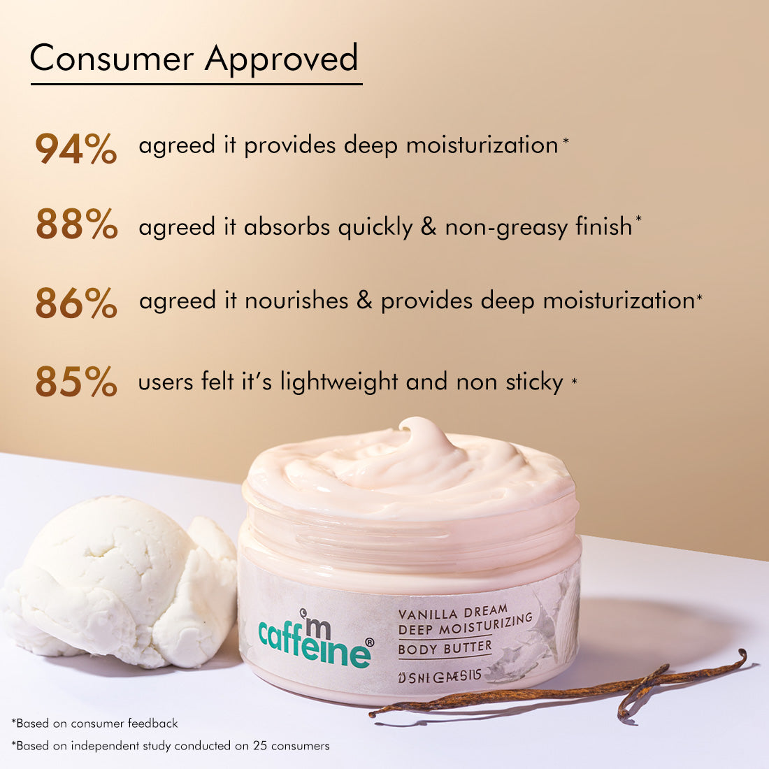 mCaffeine Vanilla Dream Deep Moisturizing Body Butter| 5-Essential Ceramides & 72 Hrs Moisturization