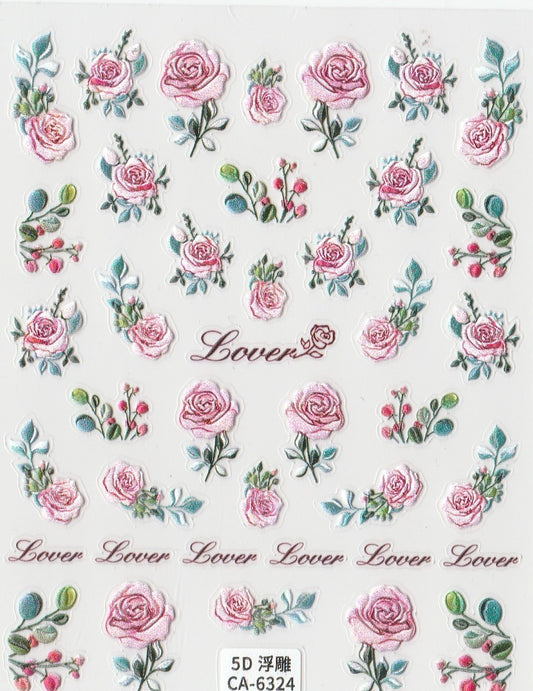 5D Self-Adhesive Nail Art Stickers - Roses 6234