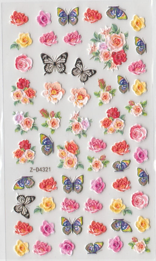 5D Self-Adhesive Nail Art Stickers - Butterflies D4321