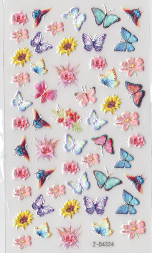 5D Self-Adhesive Nail Art Stickers - Butterflies D4324