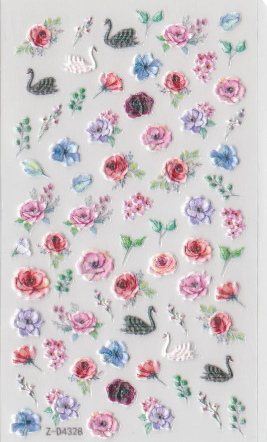 5D Self-Adhesive Nail Art Stickers - Flowers D4328