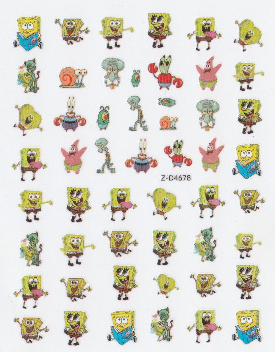 3D Self-Adhesive Nail Art Stickers - Sponge Bob D4678