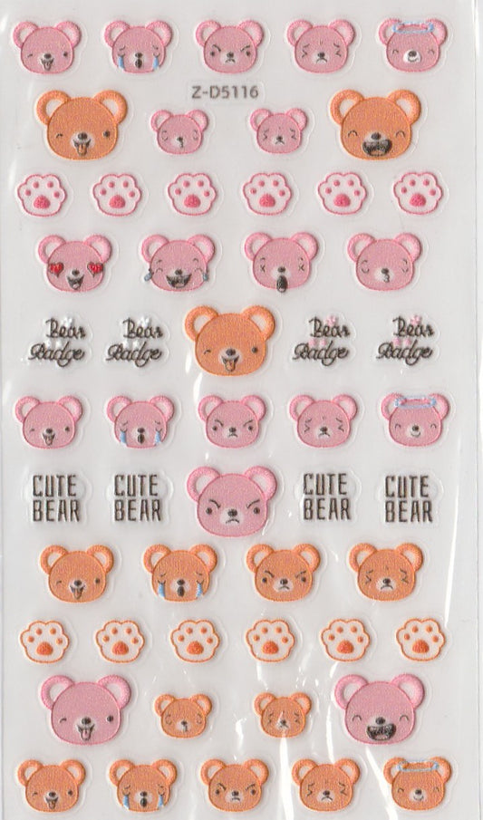 5D Self-Adhesive Nail Art Stickers - Cute Bear D5116